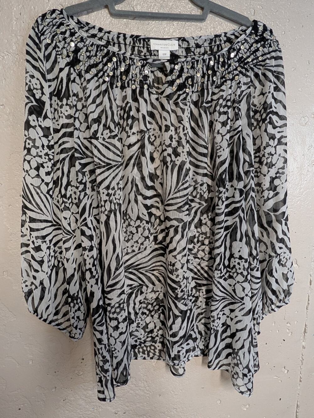 Charter Club Plus Size Zebra Animal Print Sequin Tunic Blouse